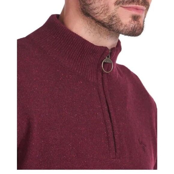 Barbour Essential Tisbury Men Sz Medium Dark Maroon/Ruby Half Zip Sweater - Picture 10 of 13